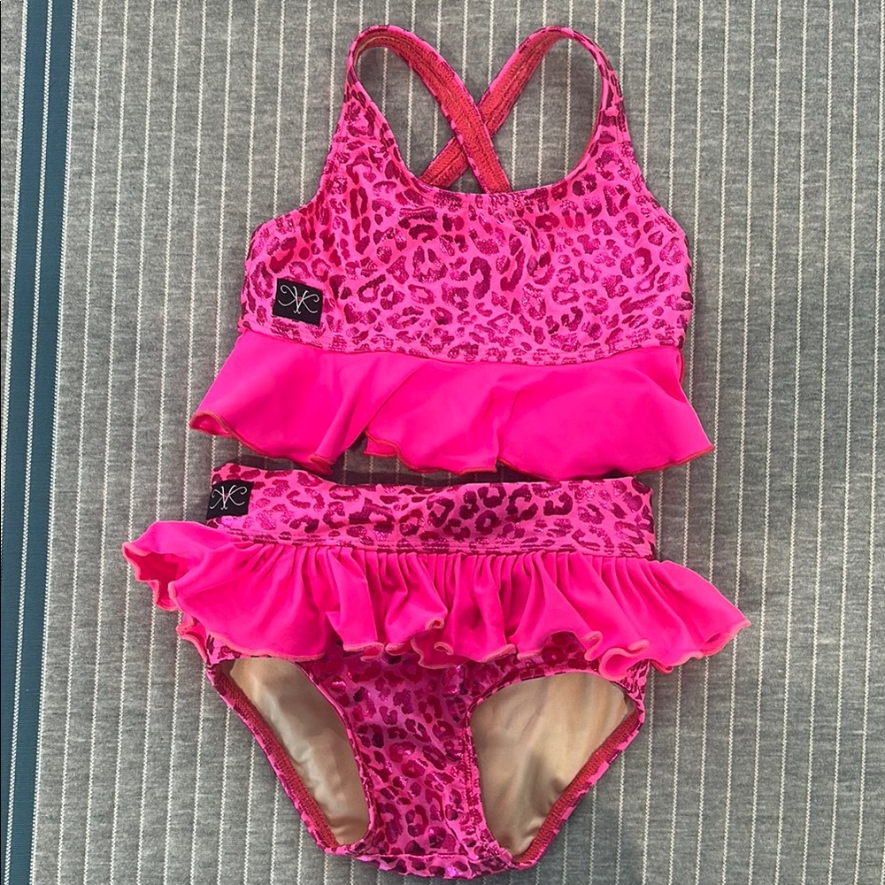 Pink Leopard Print Ruffle Kandi Kouture dance set